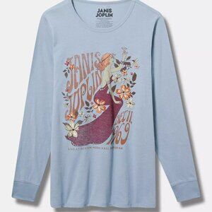 Torrid T-Shirt Janis Joplin Embroidered Graphic Tee Long Sleeve Crew Classic Fit